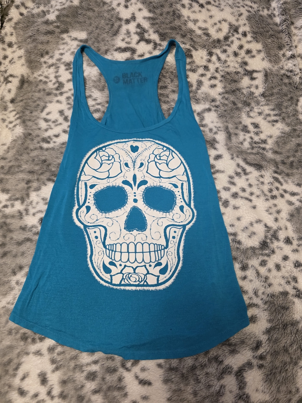 Black Matter Teal Racerback Tank with White Sugar Skull